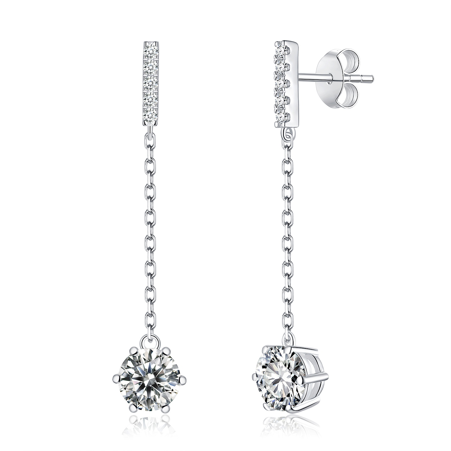 S925 Sterling Silver Moissanite Chain Dangle Earrings 0.5 Or1CT  Platinum Plated Long Drop Earrings With GRA Certificate Elegant Jewelry Gift Box Set For Women