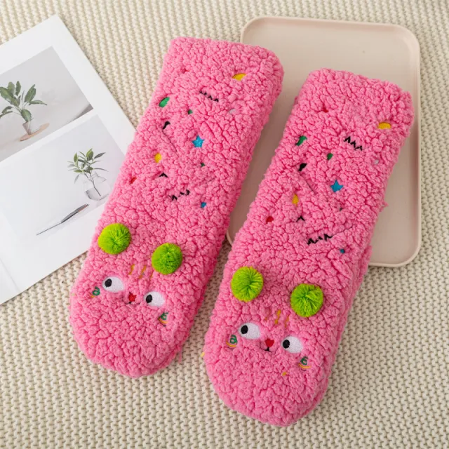 Non Slip Socks Autumu Winter Warm Home Sleeping Soft Fuzzy Floor Sock With Grips Thickened Middle Tube Child Slipper Socks Pink - Shop at LoveMi
