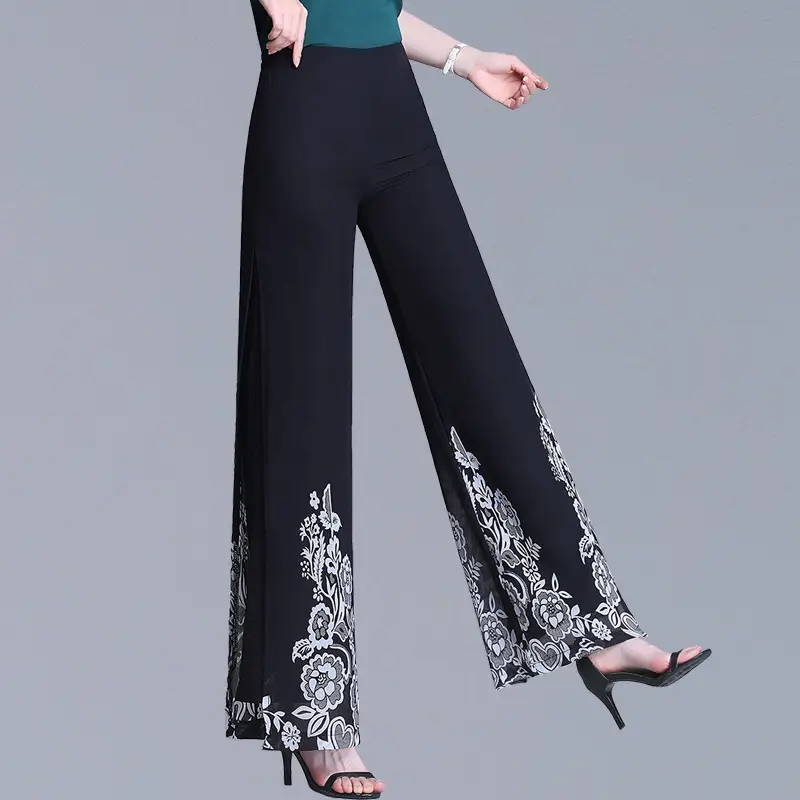High Waist Slim Printed Wide Leg Pants