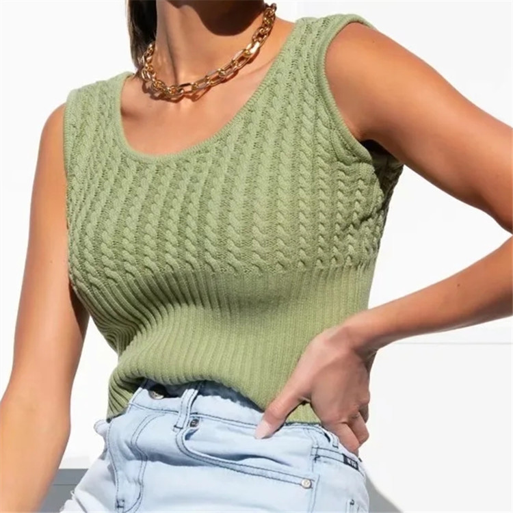 Title 2, Round Neck Retro Twist Waist Sleeveless Knitted...