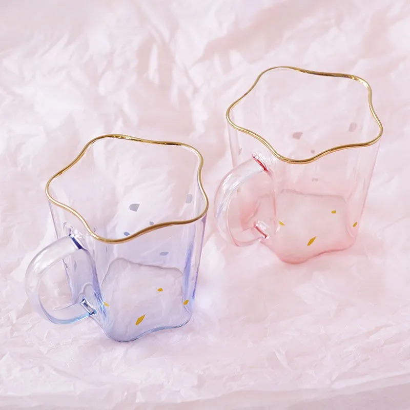 Italian Five Pointed Star Gold Rim Transparent High Borosilicate Glass Cup