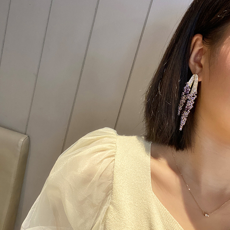 Fashion Women's Color Inlaid Zircon Tassel Earrings