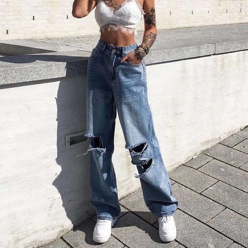 Title 4, American Ripped High Waist Wide Leg Jeans