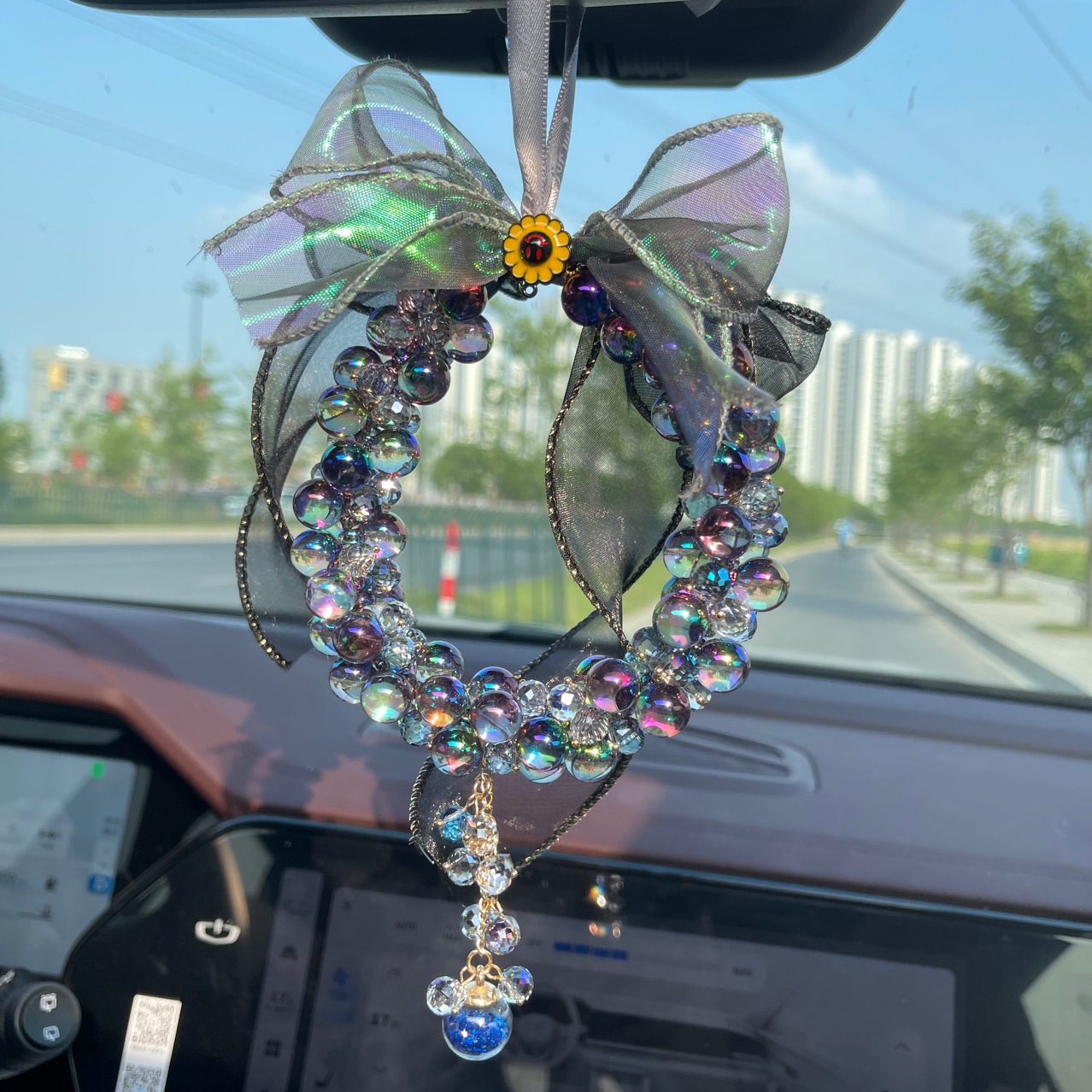 Title 5, Transparent Beaded Mesh Double-sided Bow Car Ha...