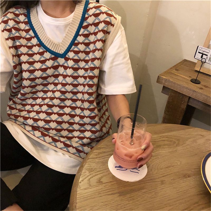 Sweater Vest Women V-neck Double-sided Jacquard Sweater Top