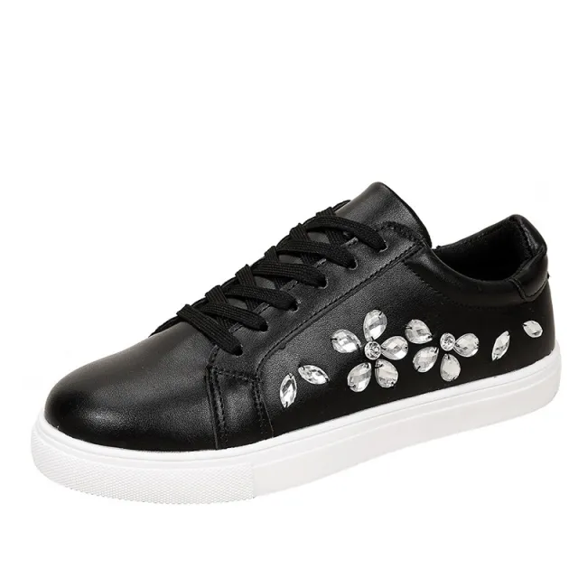 New Style Embroidery Casual Korean Flat White Shoes Black - Shop at LoveMi