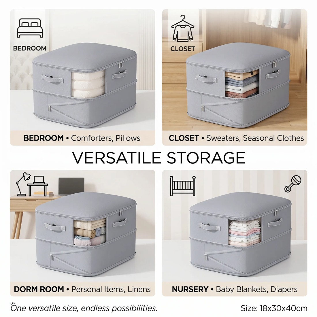 4x Clothes Storage Bags With Zips Bedroom Large Collapsible Box Bedding — image 11