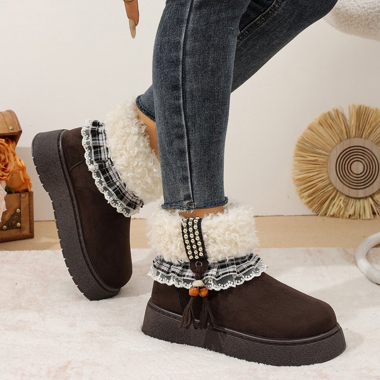 Women's 2026 New Winter Snow Boots, Fuzzy Fleecelined Thick Warm Platform Bread Cotton Boots