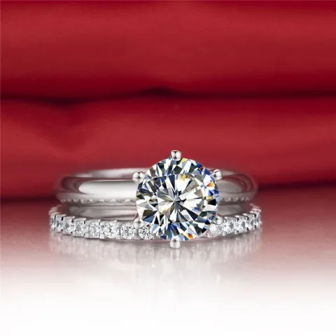 925 Silver Gold-plated Six-claw Ring with Moissanite Female T
