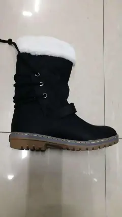 Snow Cotton Belt Buckle Frosted Leather Flat Cotton Shoes Martin Boots - Black - View 1