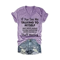 If You See Me Talking To Myself Am Self-employed V-neck T-shirt - Purple - View 1