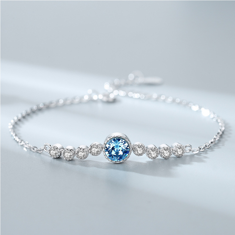 Ocean Heart Crystal Bracelet Women S925 Pure Silver