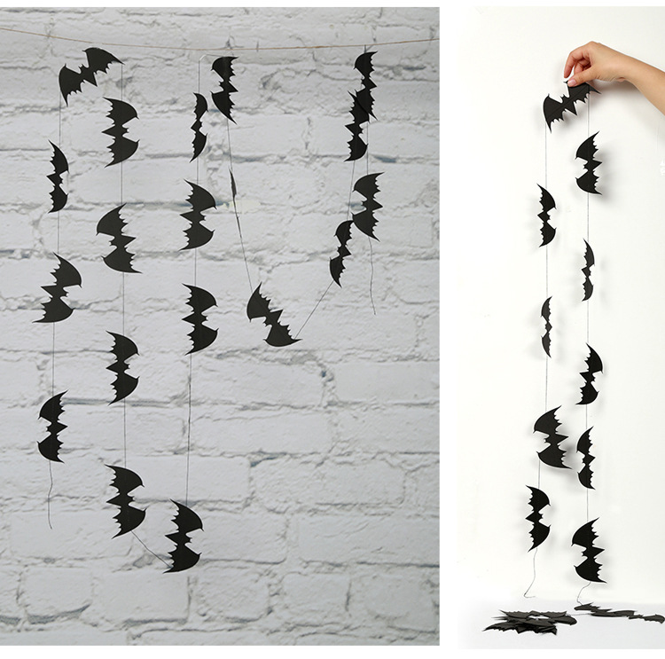 Long black orange disc halloween paper garland pendant