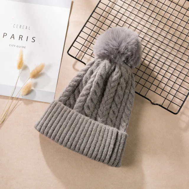 Hat Women Winter Woolen Hat Korean Style Tide Light Grey Ball - Shop at LoveMi