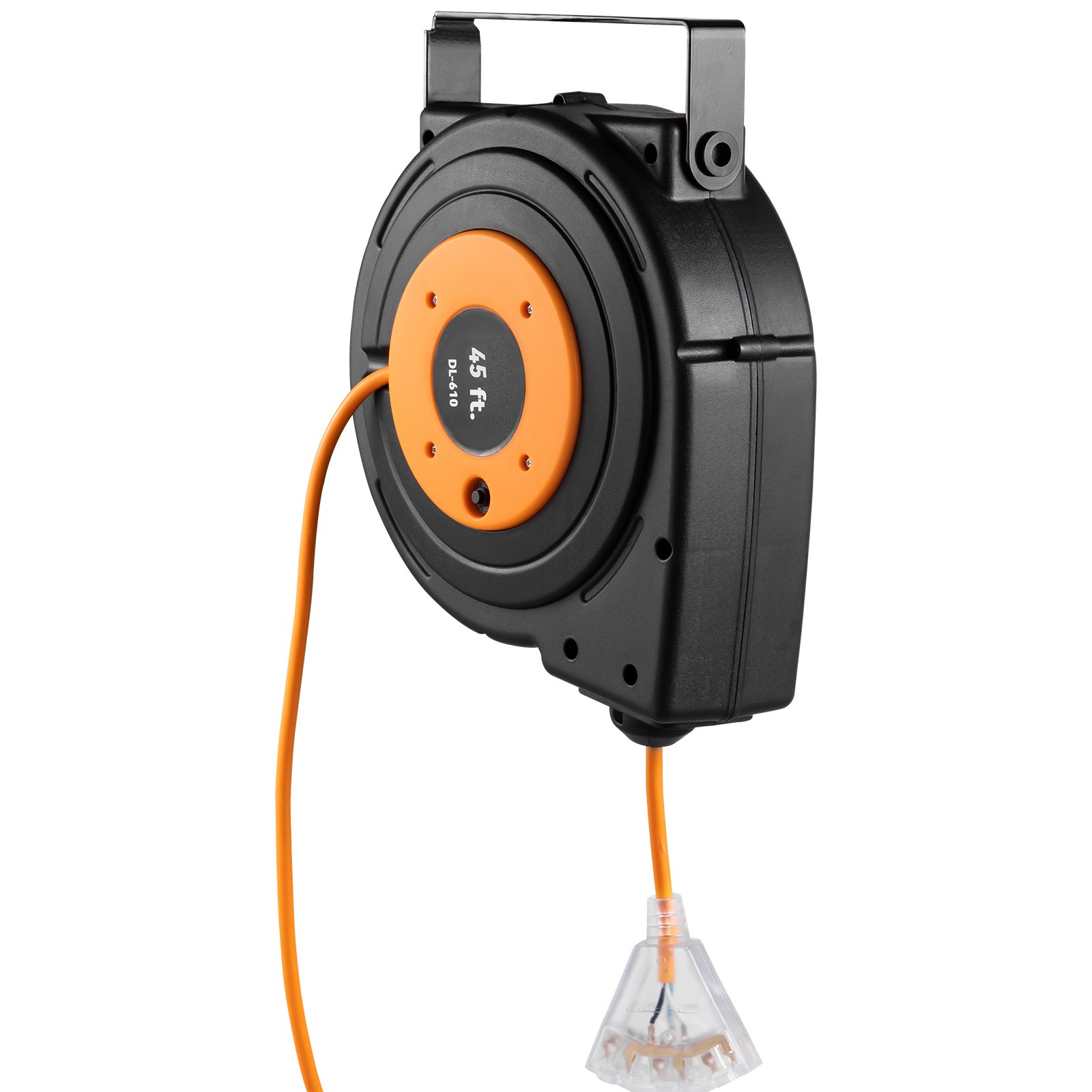 VEVOR Retractable Extension Reel, Heavy Duty 12AWG 3C SJTOW Power Cord 45 FT 12AWG, Black image 6