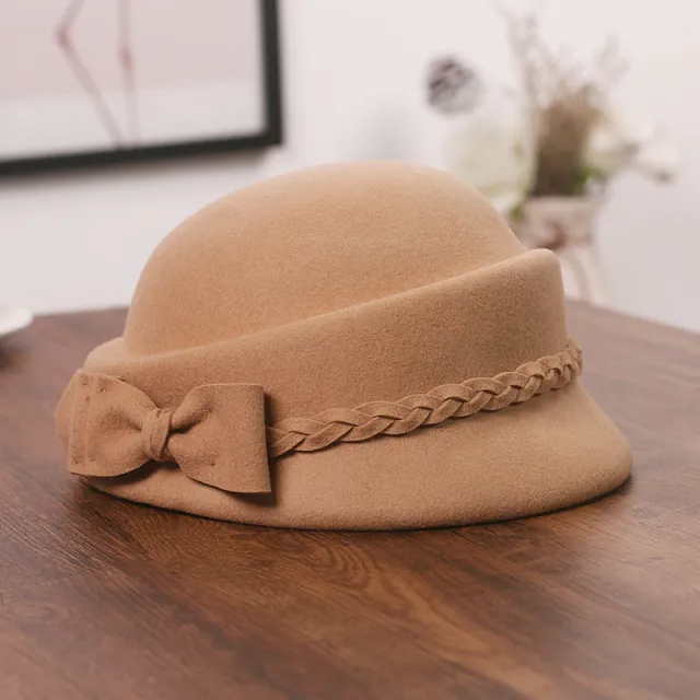 Elegant Bow Beret Wool Top Hat Camel - Shop at LoveMi