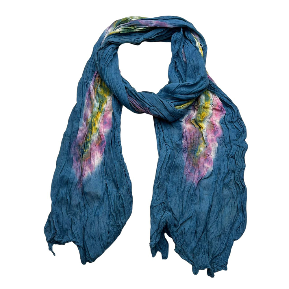 2pcs Turquoise Tie-Dye Cotton Scarf,Crinkle Soft And Breathable Scarf ,vacation,daily Life,evening Party,Office Appropriate Subtlety For Women Men