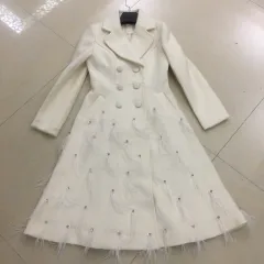 Heavy Industry Nail Drill Feather Long Woolen Coat - White - View 1