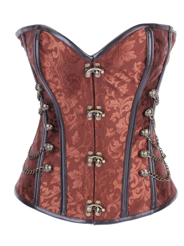 Court Gothic PU Retro Fashion Luxury Sexy Lock Corset Brown2 - Shop at LoveMi