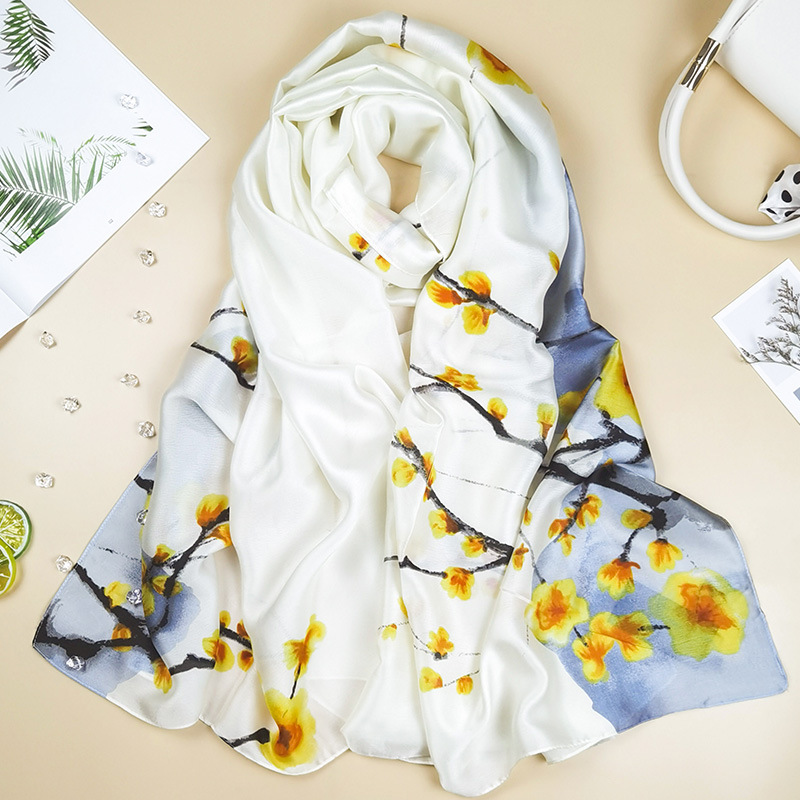 Outdoor All-match Printed Silk Scarf Women's Thin Silk Sunscreen And Breathable