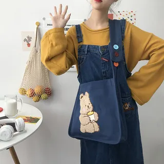 Cute Little Bear Embroidered Crossbody Sail Bag Girl Blue - Shop at LoveMi