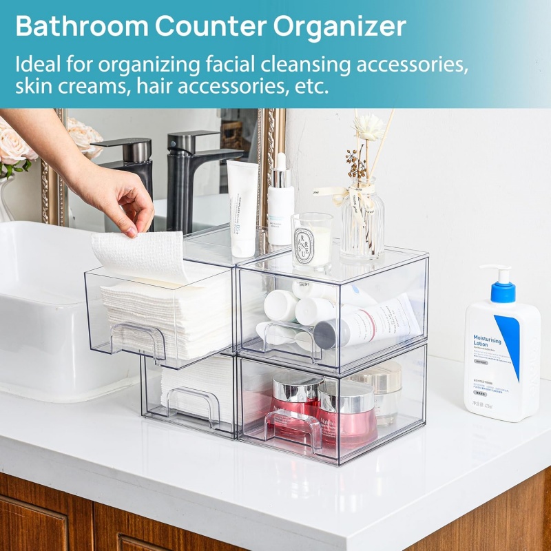 2 Pack Clear Small Stackable Storage Drawers Acrylic Makeup Organiser