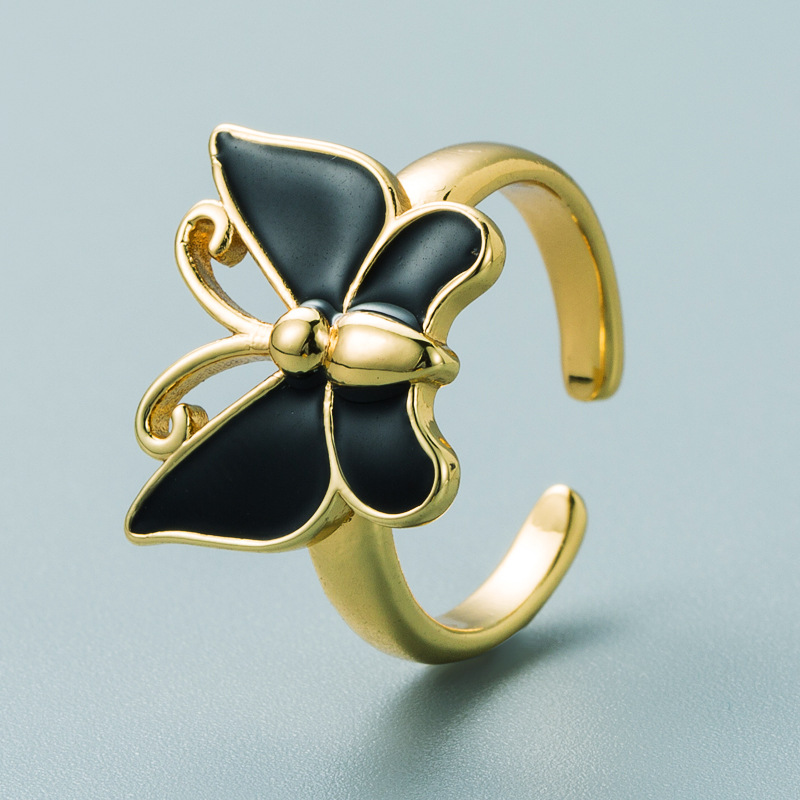 Gold Plated Brass Oil Drip Butterfly Ring
