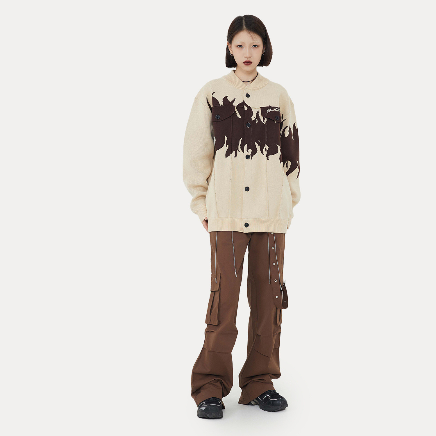 Street Retro Flame Color Matching Guochao Sweater