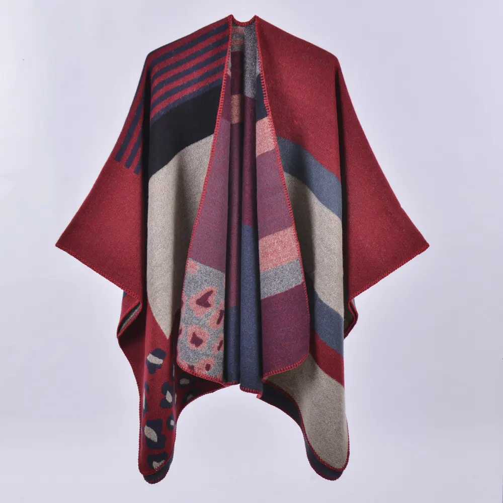 Women's Hand-Sewn Edge Thick Extended Open Poncho