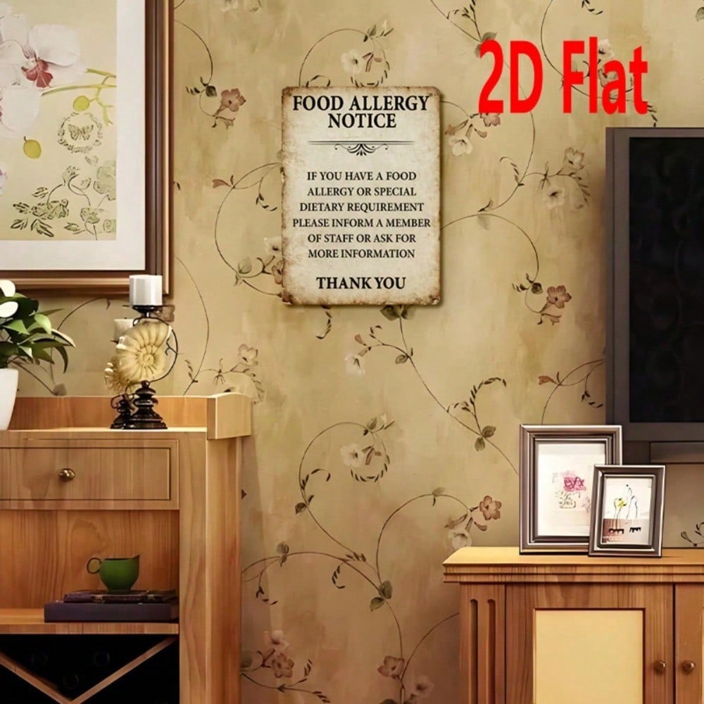Food Allergy Warning Sign 2D Flat, Sturdy Iron Poster Restaurant Wall Decor