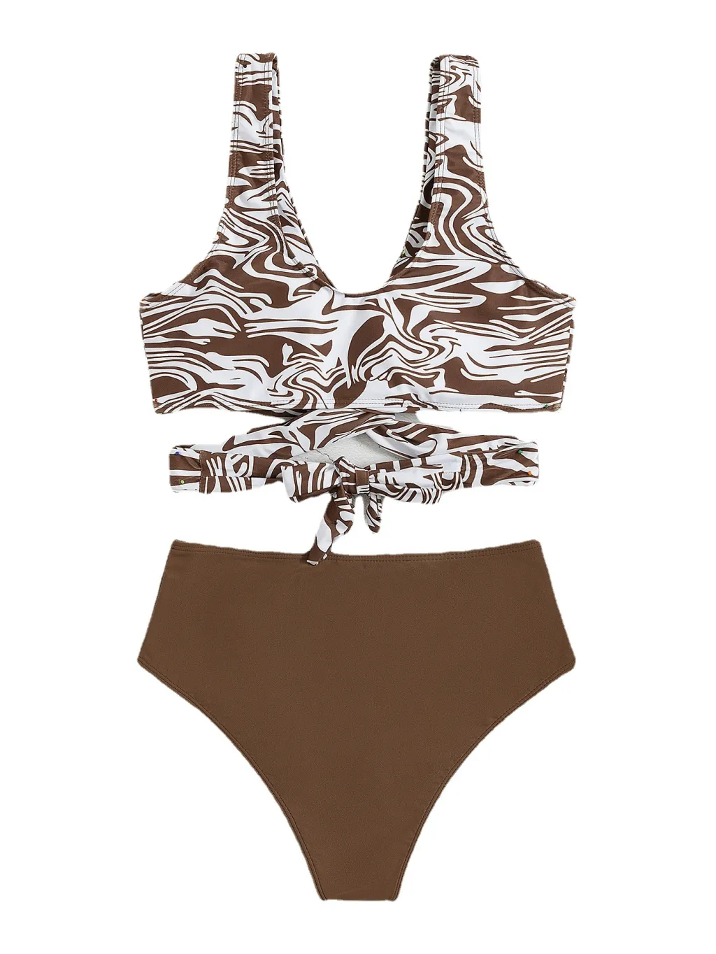 New Swimwear Ladies Solid Color Split Swimsuit Bikini - Coffee