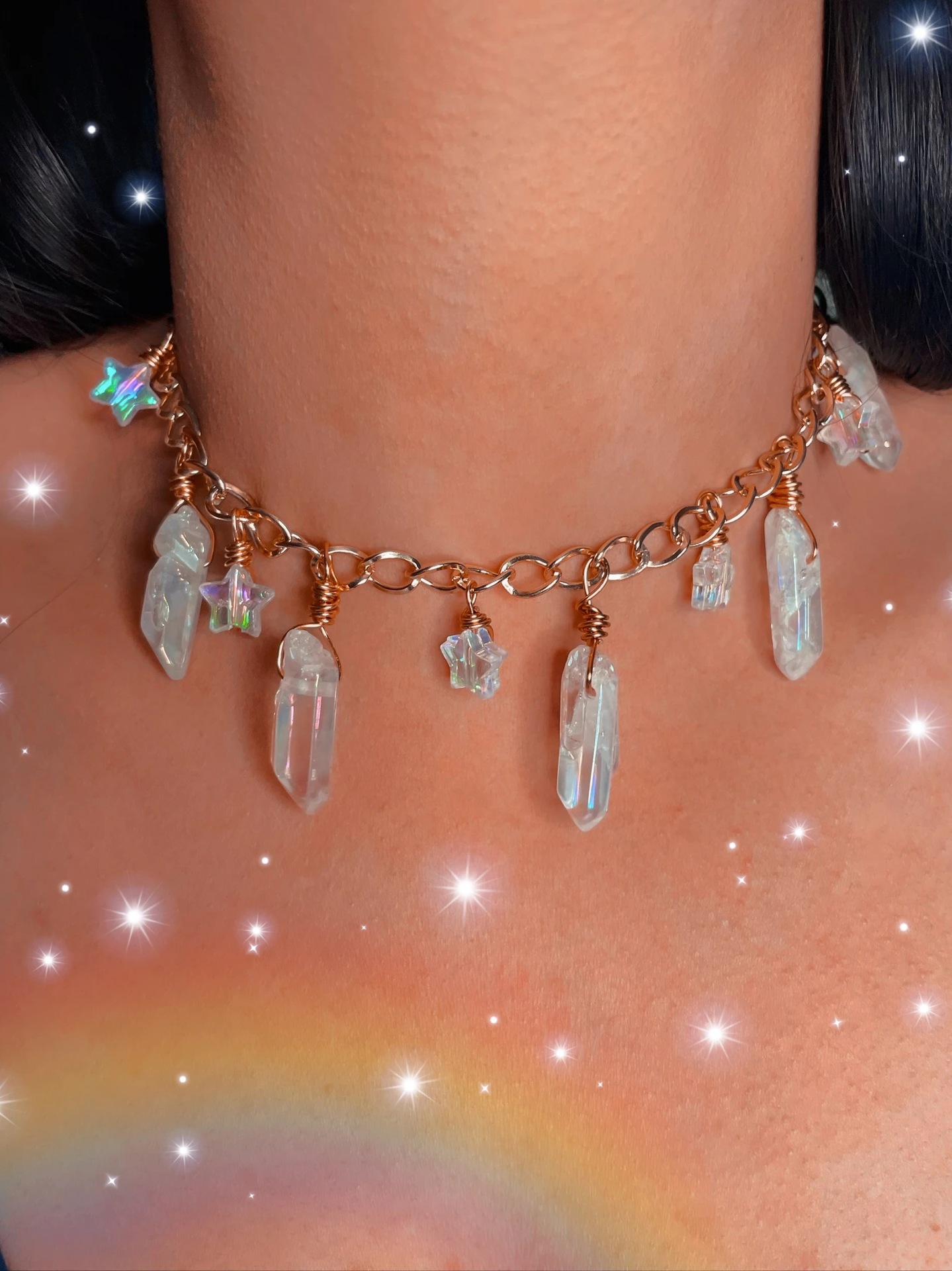 Mushroom And Angel Halo Quartz Crystal Necklace