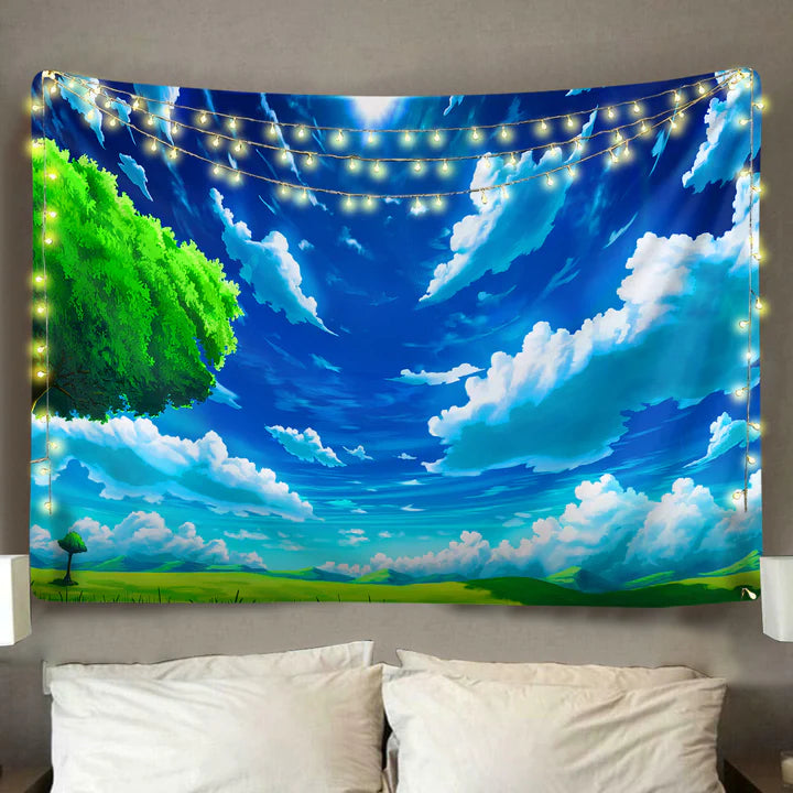 Title 1, Nordic Anime Sky Tapestry Blue