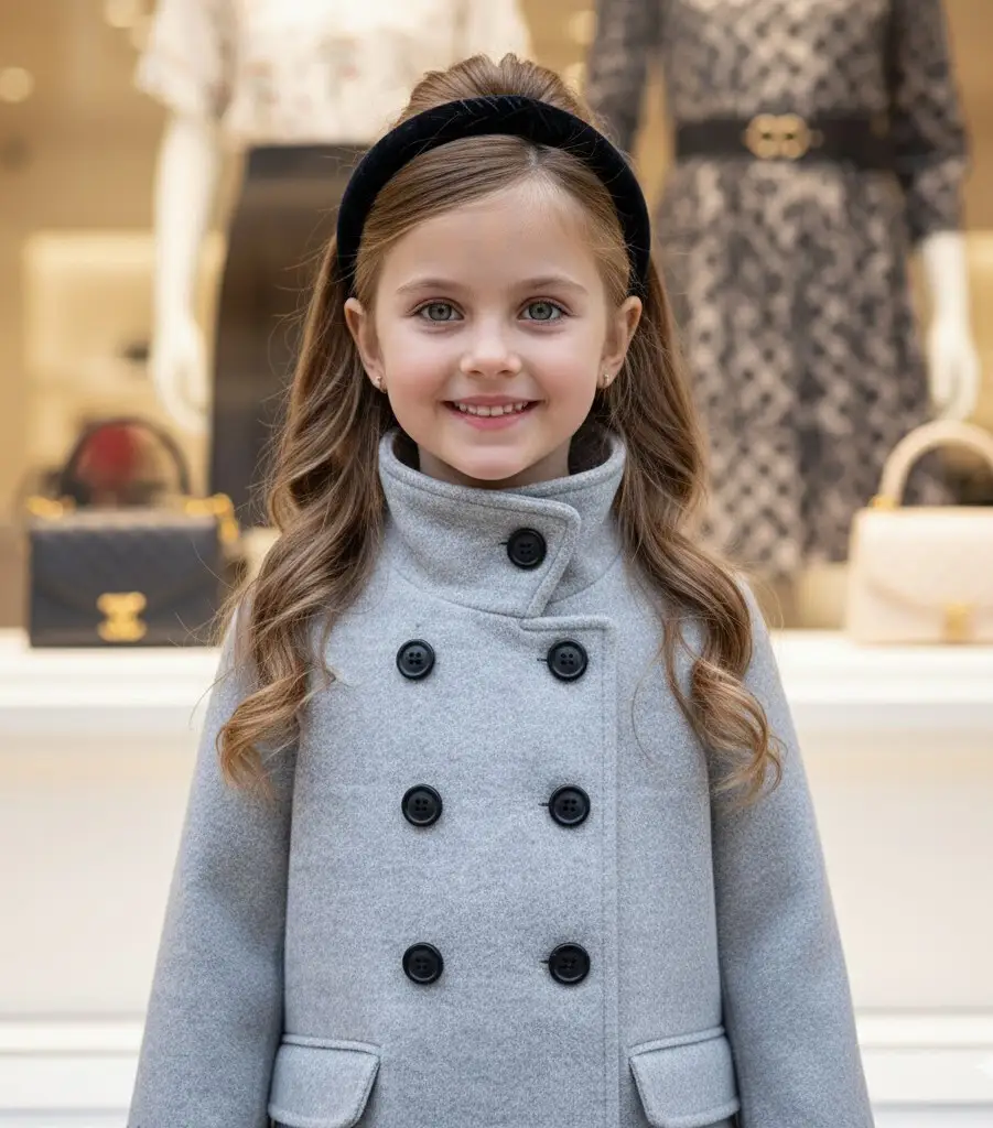 Girls Vintage Princess Doll-Style Jacket Grey Outwear Woolen Coat 2-3-4-5Y