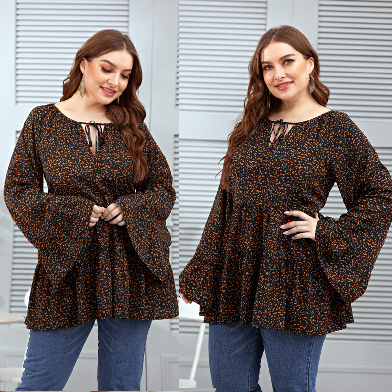 Loose Leopard Print Brown Dress Casual Plus Fat