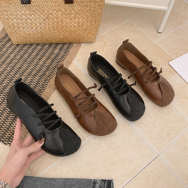 Women Retro French Three Thin Cross Strap Split Toe Mary Jane Flats, Suede Toe Cap Patchwork Wrinkled Distressed Soft Leather Slip On Minimalist Casual Daily Doll Ballerina Loafers