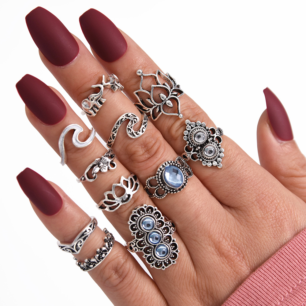 Title 4, Vintage 11-Piece Ring Set featuring Palm Crown,...