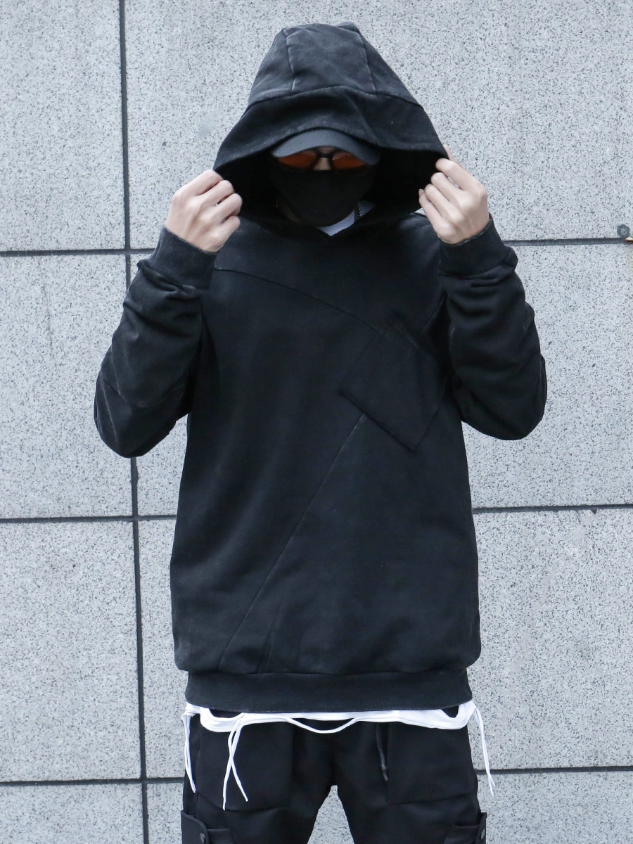 High Street Solid Color Hooded Sweater Men's Hooded Spring And Autumn Retro Distressed