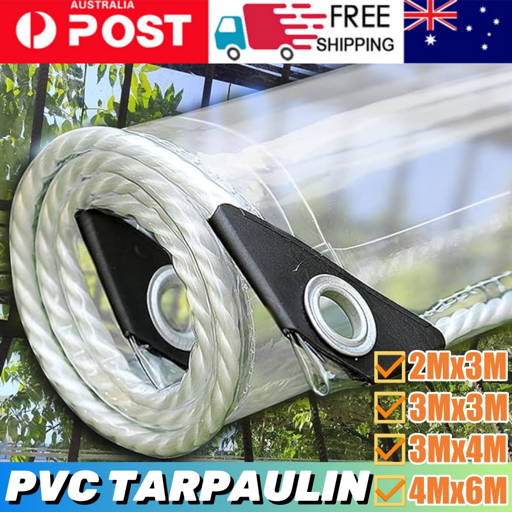 420GSM Heavy Duty Clear PVC Tarpaulin Cloth Transparent Tarps Grommets  2M X 3 M