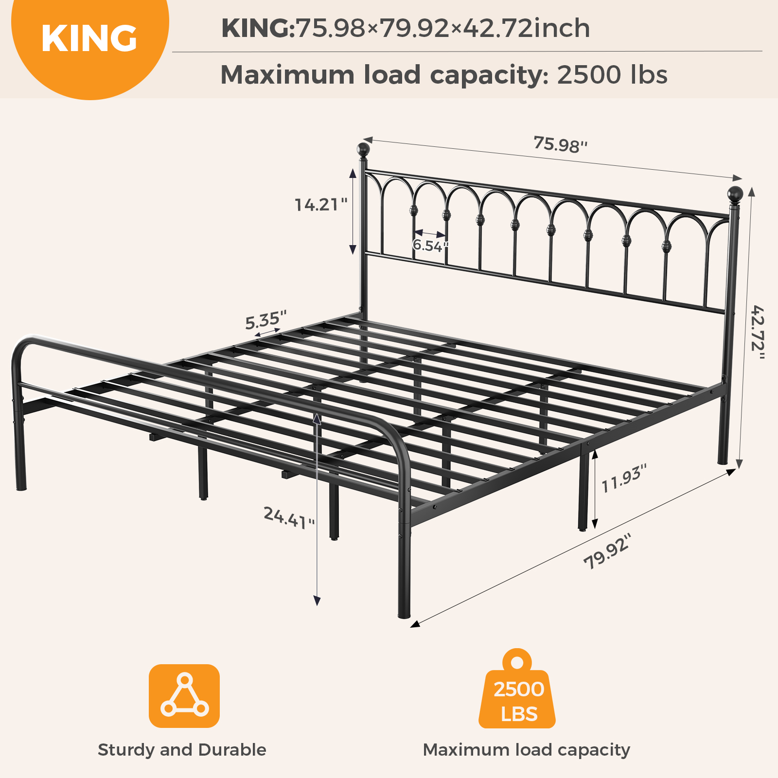 Sturdy And Durable Metal Base Frame, Noiseless Sturdy Steel Crossbars, Under-bed Storage Space, No Need For Box Springs