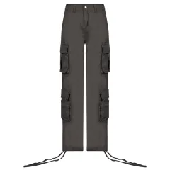 Women's Multi-Pocket Low Rise Cargo Straight Pants - Grey - View 1