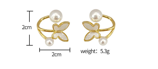 Title 1, S925 Silver Needle Butterfly Pearl Earrings