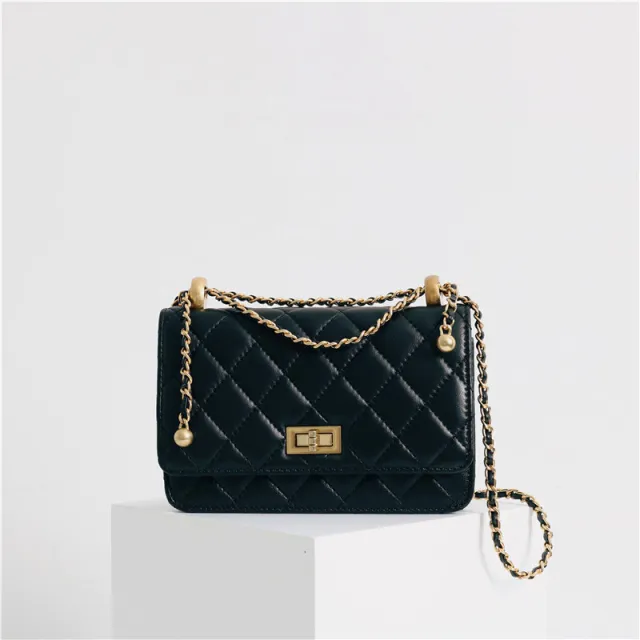 Sheepskin Small Fragrant Style Shoulder Crossbody Bag Black - Shop at LoveMi