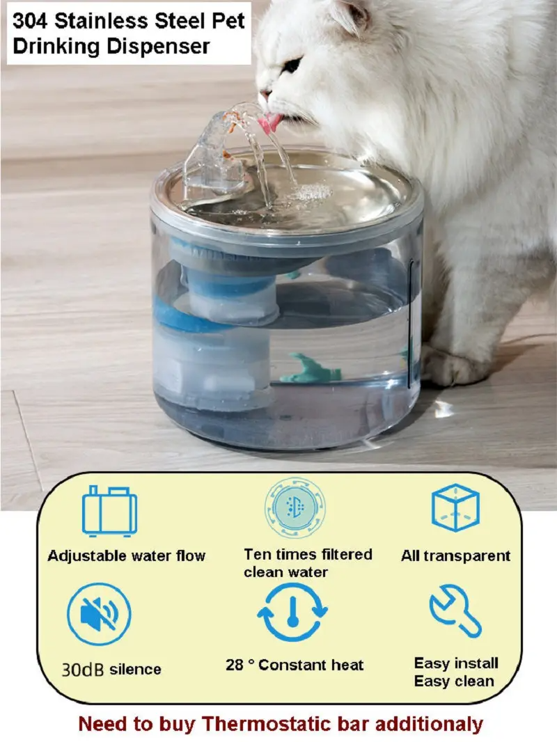 Automatic Pet Drinking Water Dispenser For Cat Dog Stainless Steel Pet Water Fountain