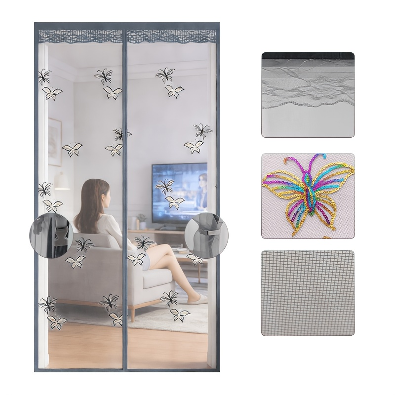 Durable Mosquito Mesh Door, Butterfly Embroidery, Magnetic Auto-Close, Thick Net, Self-Adhesive, Easy Install, Bedroom, Kitchen, Living Room, Balcony — foto 4