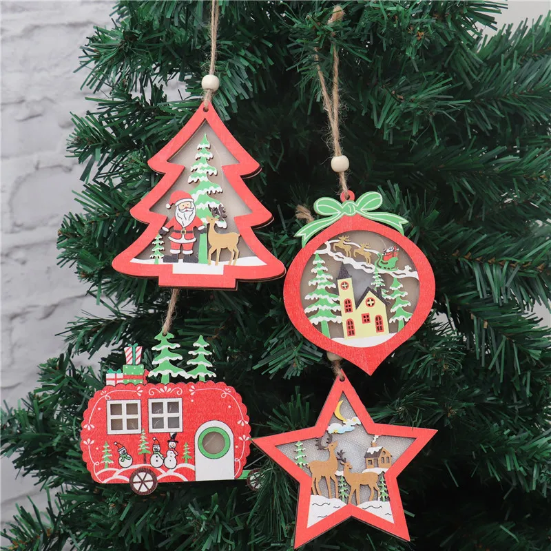 Christmas Decorations Hollow Wooden Pendant Creative Light Included Car Tree Ornaments Christmas Decor Kids Christmas Indoor – image 4