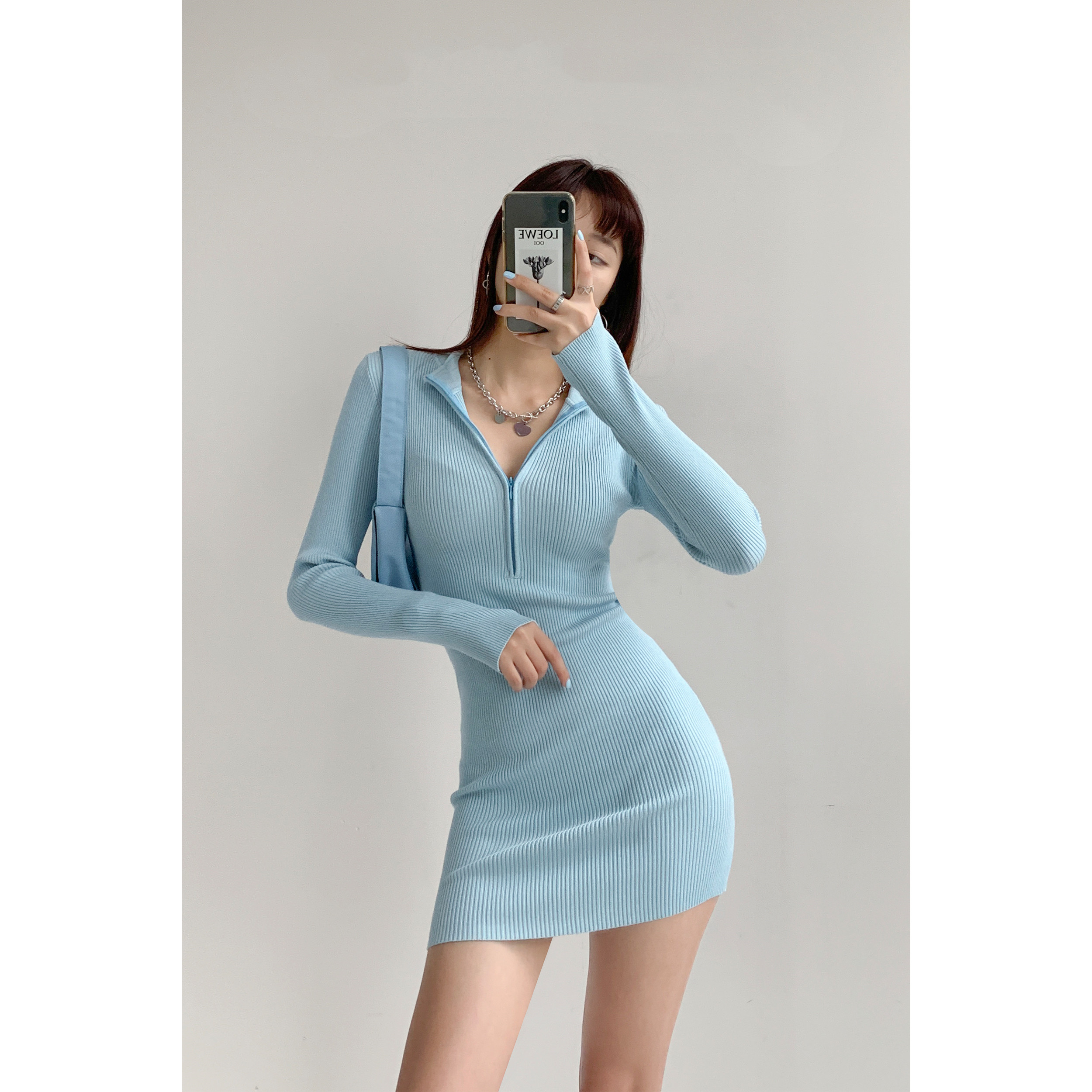 Long-Sleeve Knitted Bodycon Dress, picture 4 of 5