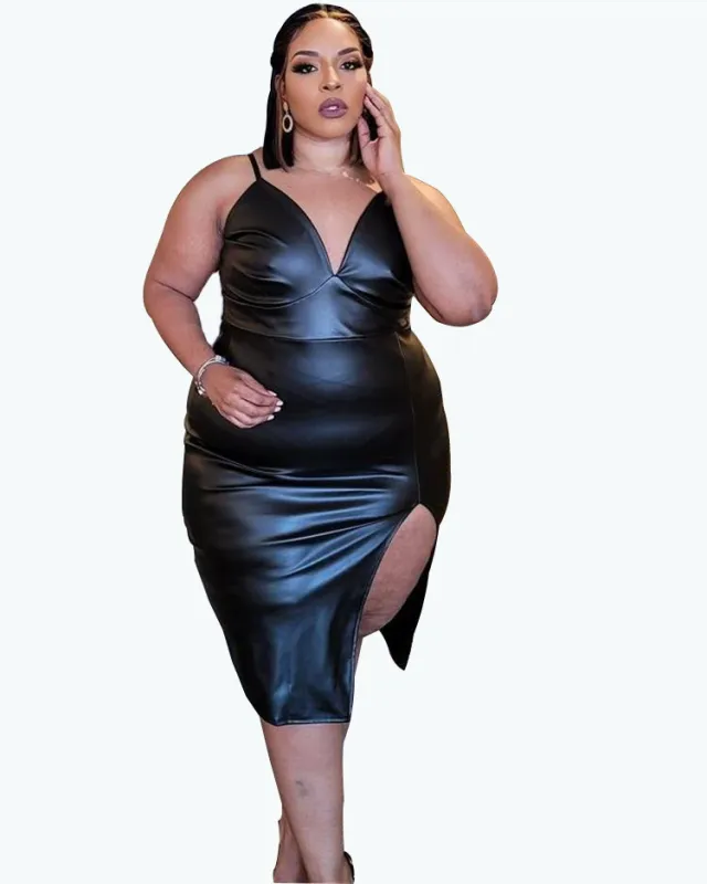 Temperament PU Leather Slit Bag Hip Suspender Skirt Black - Shop at LoveMi