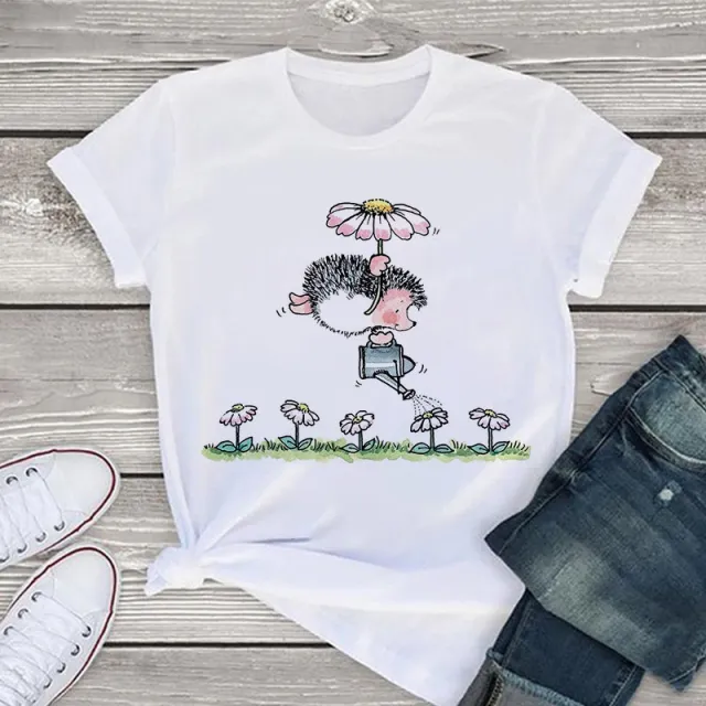 Short sleeved Cartoon Animal Print Plus Size Blouse Cross border White - Shop at LoveMi