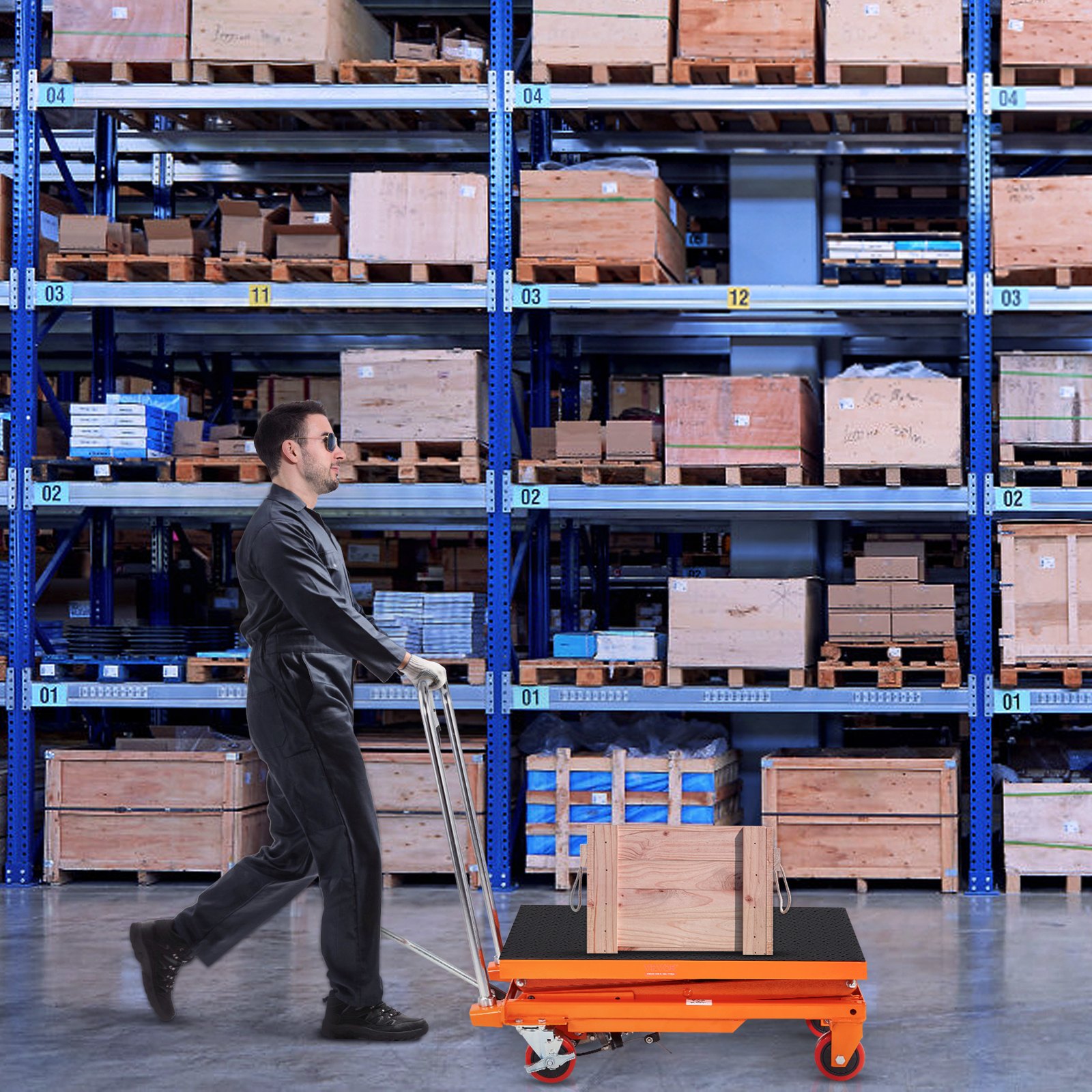VEVOR Hydraulic Lift Table Cart, 330lbs Capacity  Lifting Height, Manual Double Scissor Lift Table With 4 Wheels And Non-slip Pad, Hydraulic Scissor Cart For Material Handling And Transportation image 4